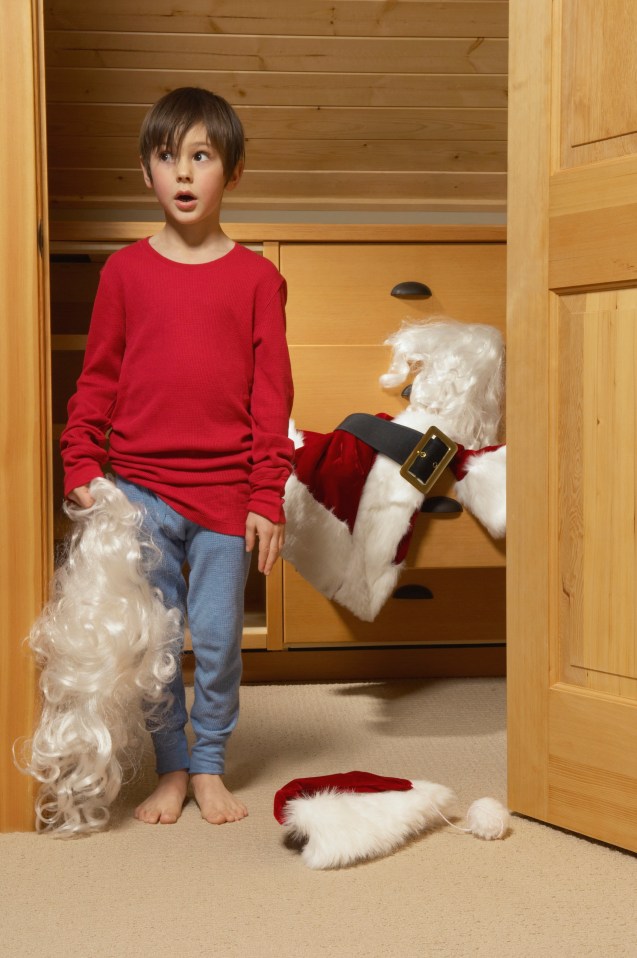 Boy holding Santa's beard